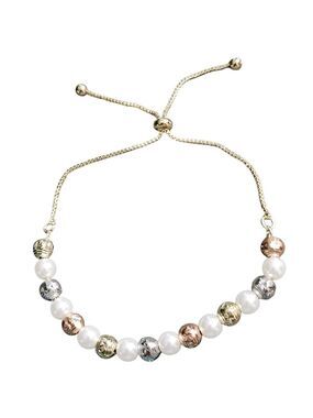 Pretty Bird Jewelry Tri Tone Pearl Beaded Bracelet 18kt Gold Plated